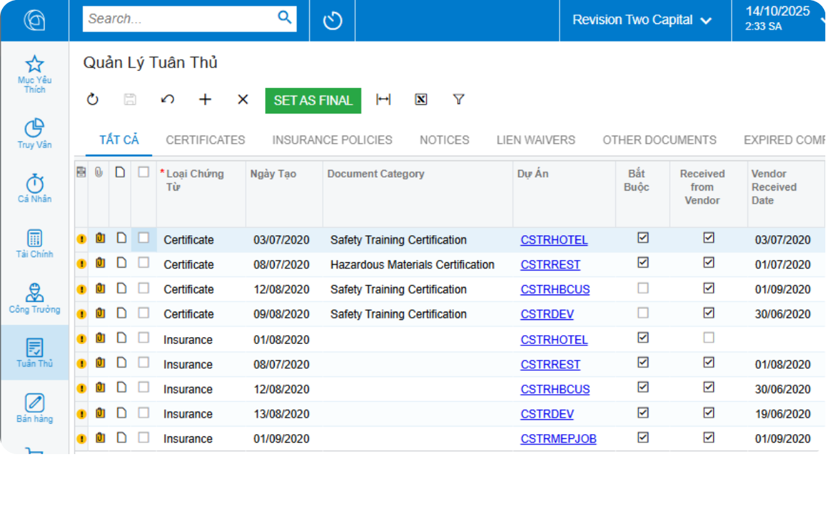 Acumatica Construction Screenshot 1 - S4 Consulting – Acumatica & Oracle NetSuite ERP Services in Vietnam  S4 Consulting – Acumatica & Oracle NetSuite ERP Services in Vietnam