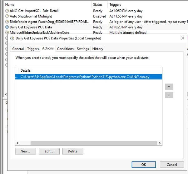 image - S4 Consulting Professional cloud services Windows Task Scheduler interface demonstrating automated execution of a Python data preparation script used in Acumatica Integration.