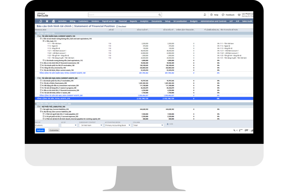 NetSuite Vietnam Localization – Statement of Financial Position under Circular 99
