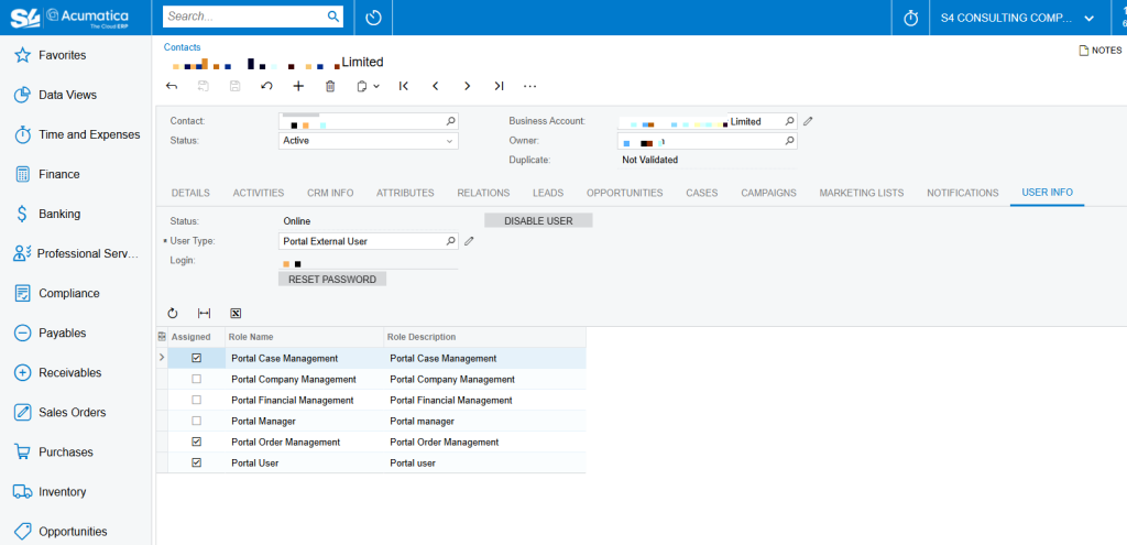 Assigning portal roles to external users in Acumatica