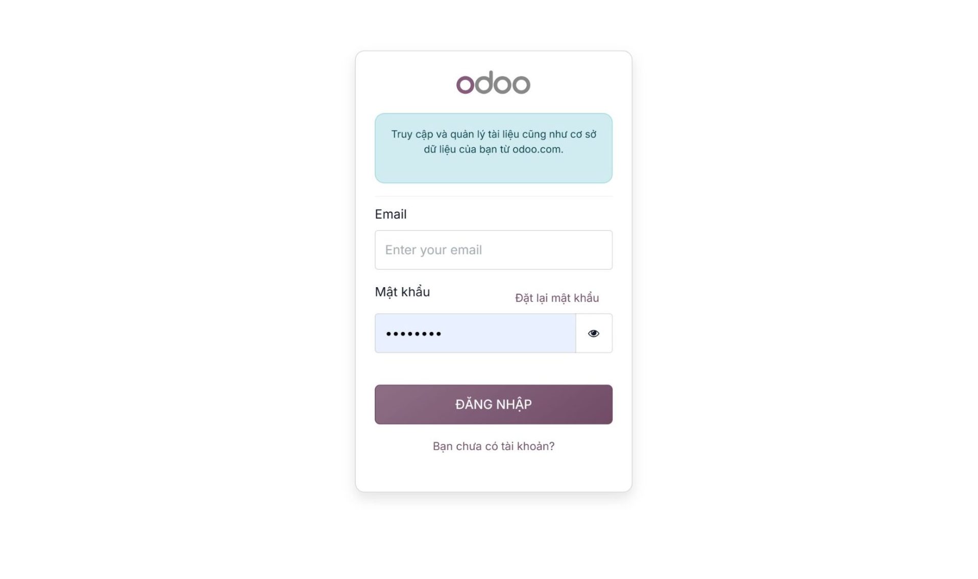 Signing in to Odoo with email and password before the 2FA step