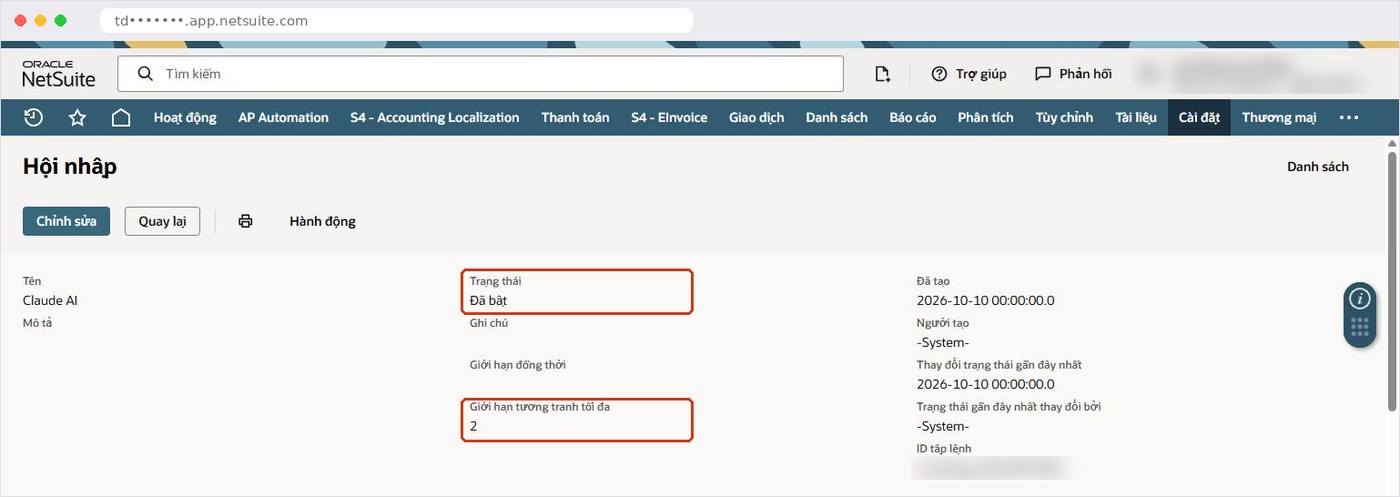Integration Record Claude AI trong Oracle NetSuite với giới hạn đồng thời