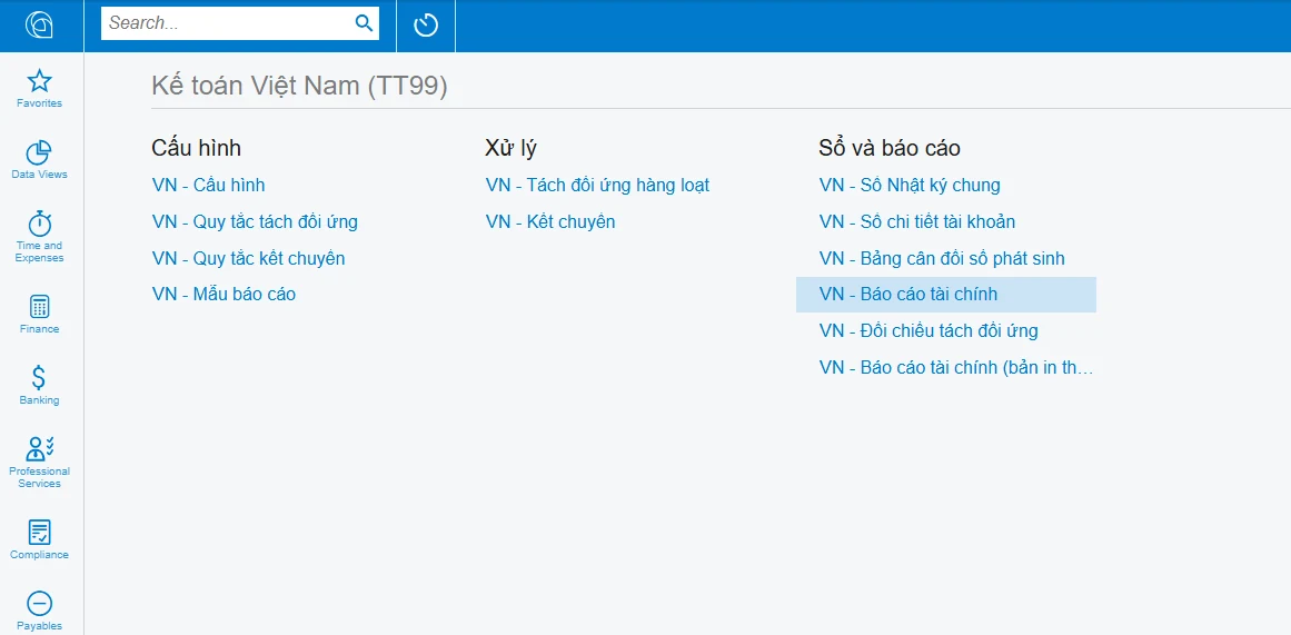 Workspace Kế toán Việt Nam (TT99) trên Acumatica