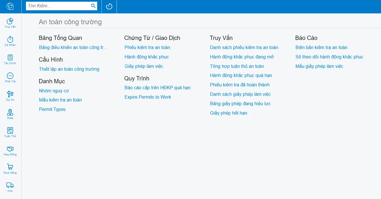 Workspace An toàn công trường tiếng Việt trên Acumatica
